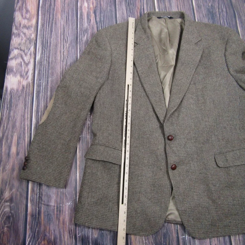 J.G. Hook Sport Coat Mens 44 Brown Herringbone Wool Suede Elbow Patch Blazer